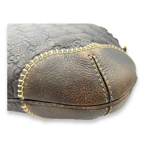 Horsebit 1955 Shoulder Bag Brown in Calfskin, Gold hardware