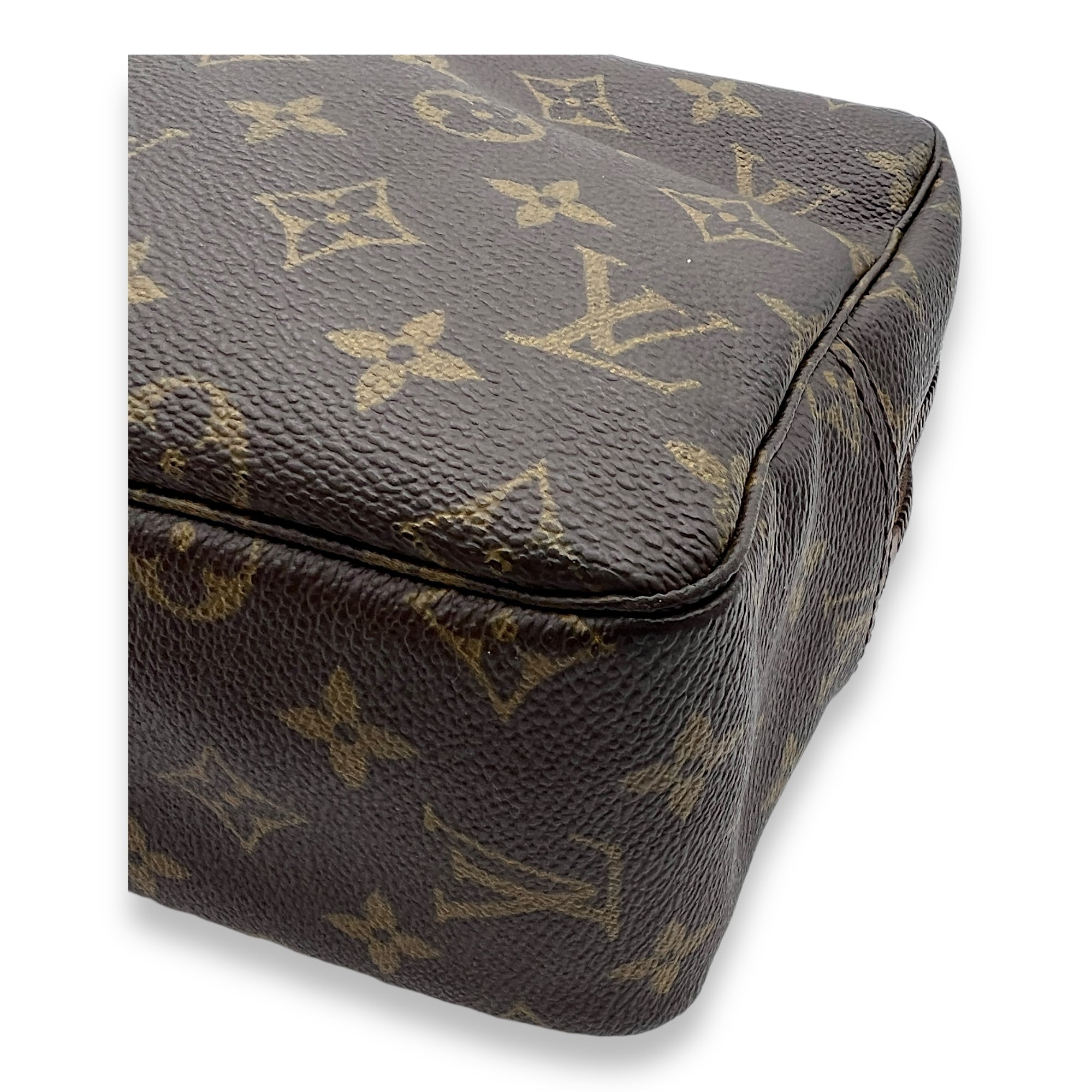 Toilette Pouch 28 Brown in Monogram Coated Canvas, Gold hardware