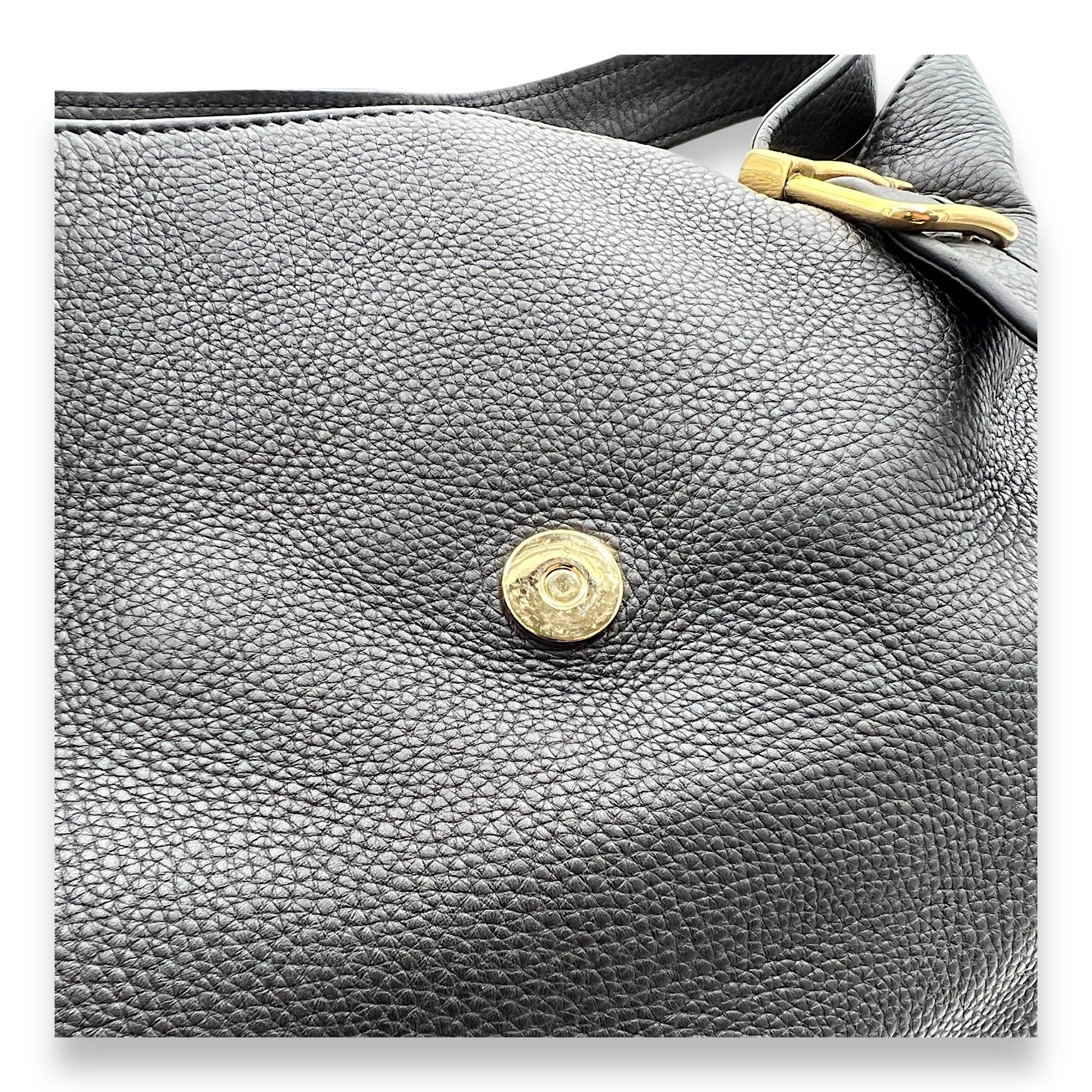 1973 Pebbled  Tote Bag Black in Calfskin, Gold