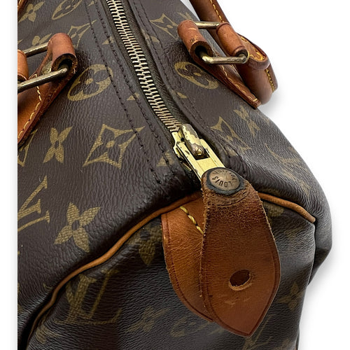 Speedy Top Handle Bag 30 Brown in Monogram Coated Canvas, Gold hardware