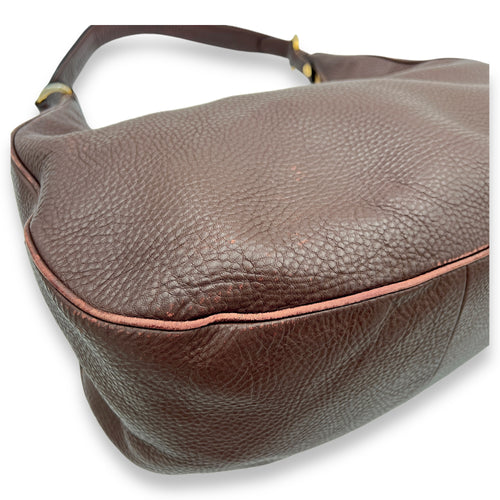 Hobo Brown Shoulder Bag in Calfskin, Gold hardware