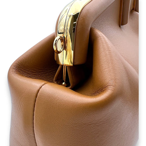 First Medium Brown Shoulder Bag in Calfskin, Gold hardware