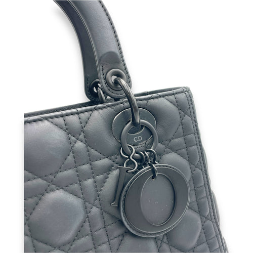 Lady Dior Top Handle Bag Medium Black in Calfskin, black hardware