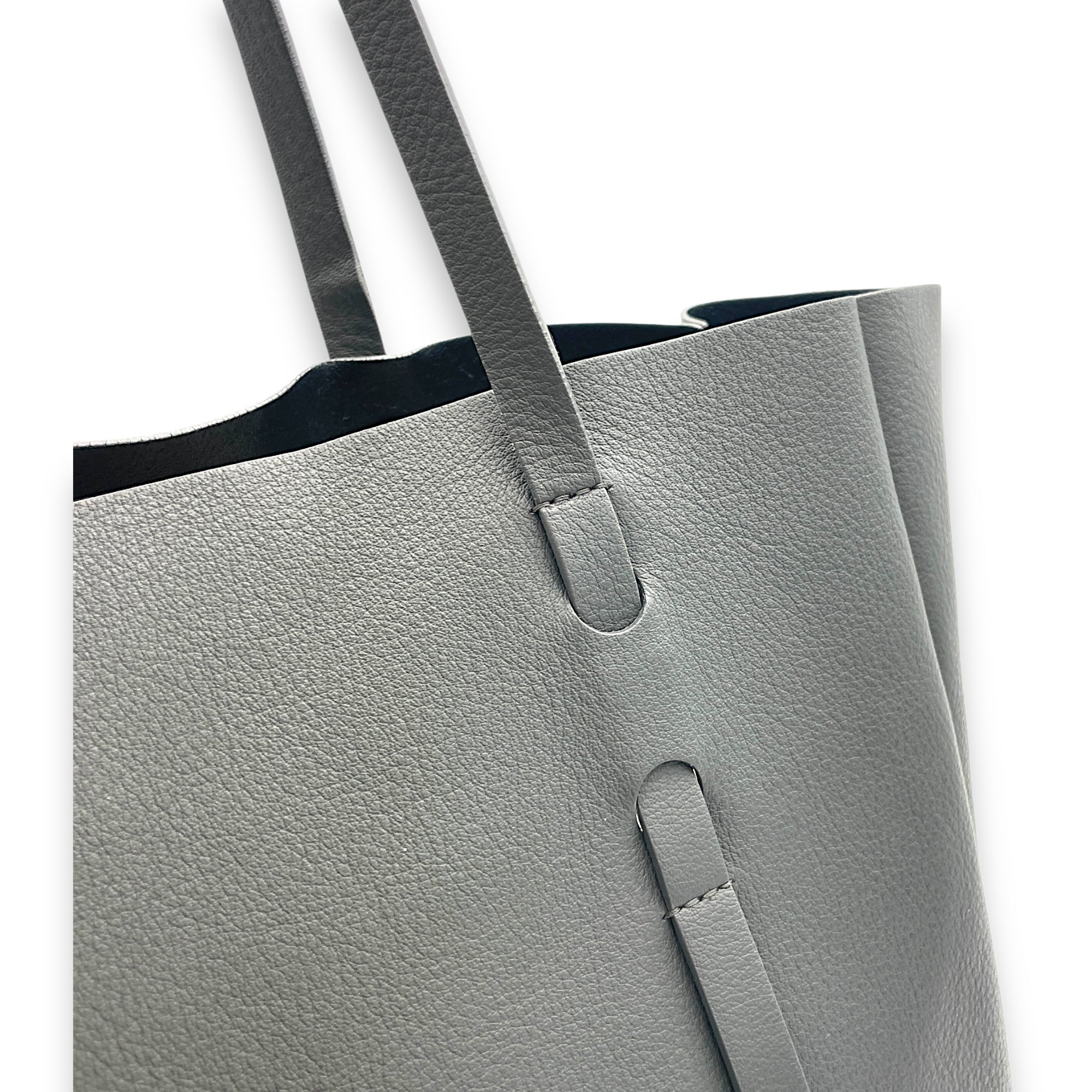 Everyday Tote Bag Grey in Calfskin, Silver hardware