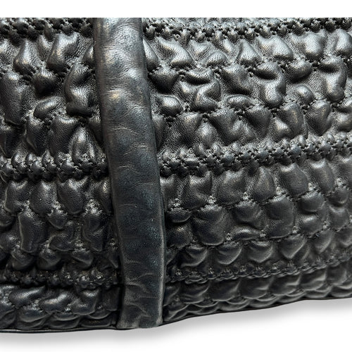 Hidden Chain Wrinkled Black Tote Bag in Lambskin, Silver hardware