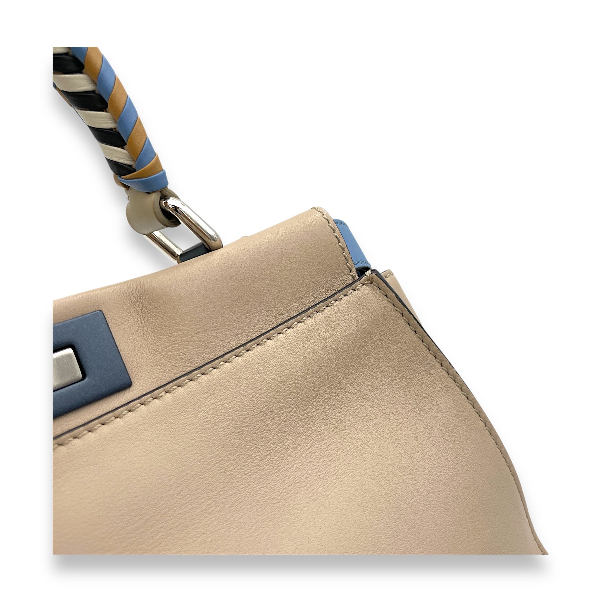 Peekaboo Medium Beige Top Handle Bag in Calfskin, Silver hardware