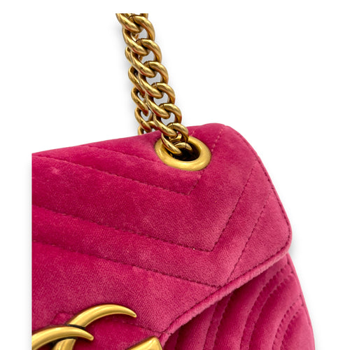 GG Marmont Mini Pink Shoulder Bag in Velvet, Gold hardware