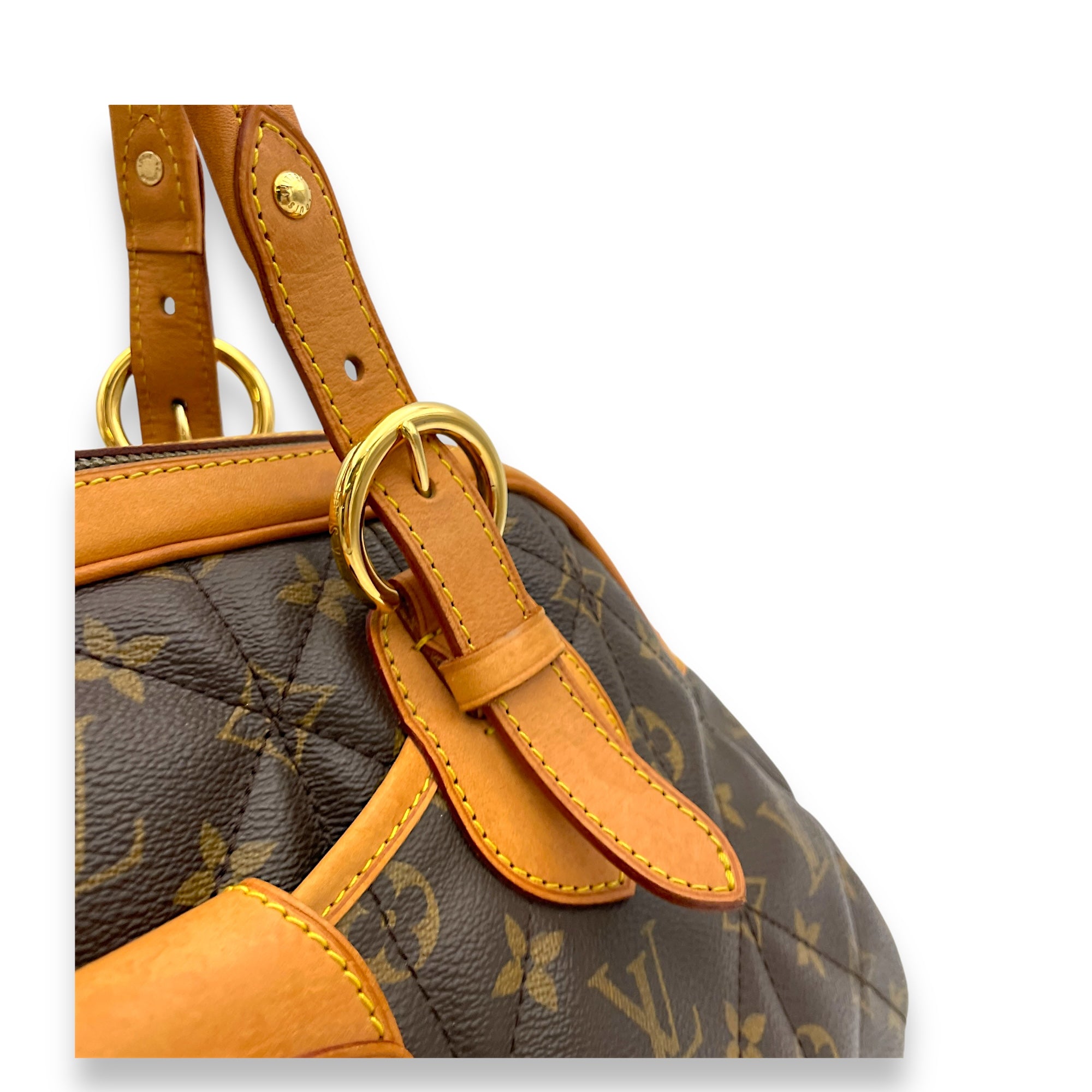 Etoile Brown Top Handle Bag in Monogram Coated Canvas, Gold hardware