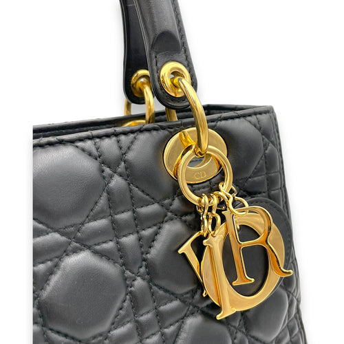 Lady Dior Top Handle Bag Black in Lambskin, Gold hardware