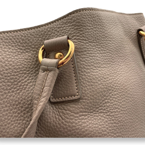 Logo Beige Top Handle Bag in Calfskin, Gold hardware