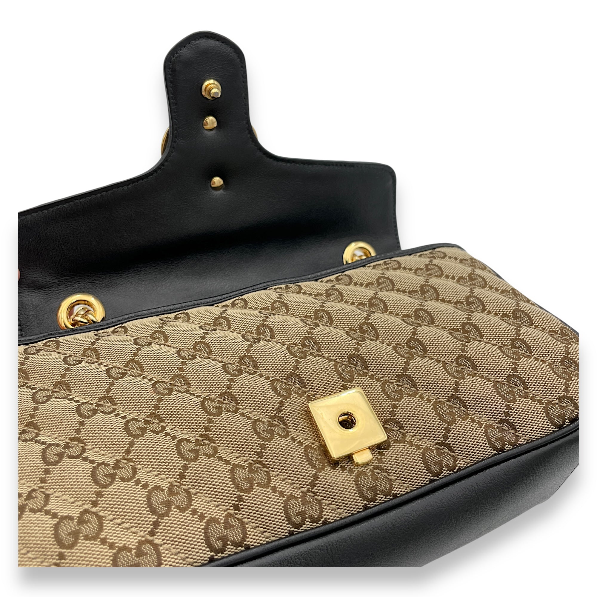 GG Marmont Top Handle Bag Medium Brown in Canvas, Gold hardware