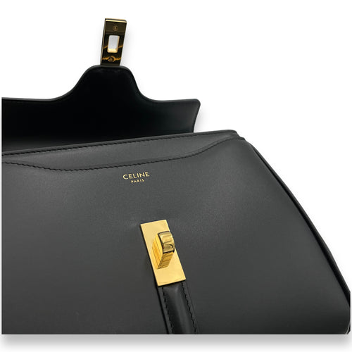 16 Mini Black Top Handle Bag in Calfskin, Gold hardware