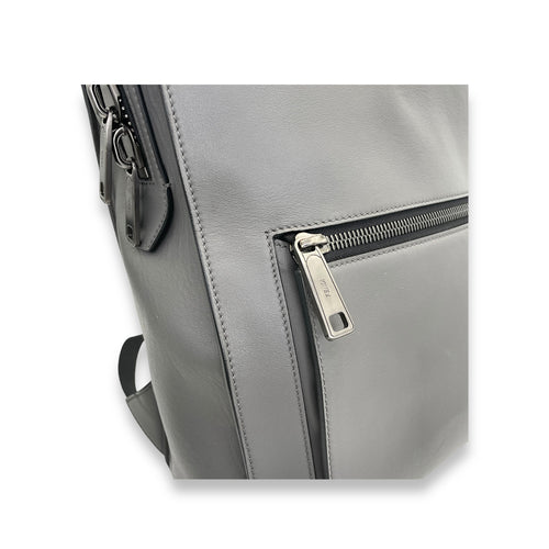 Logo Grey Backpack in Calfskin, Silver hardware