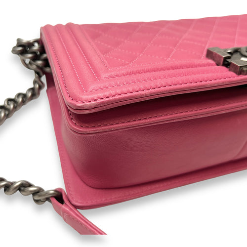 Boy Medium Pink Shoulder Bag in Calfskin,  hardware