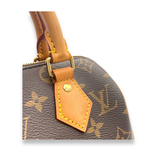 Speedy Bandouliere 20 Brown Top Handle Bag in Monogram Coated Canvas, Gold hardware