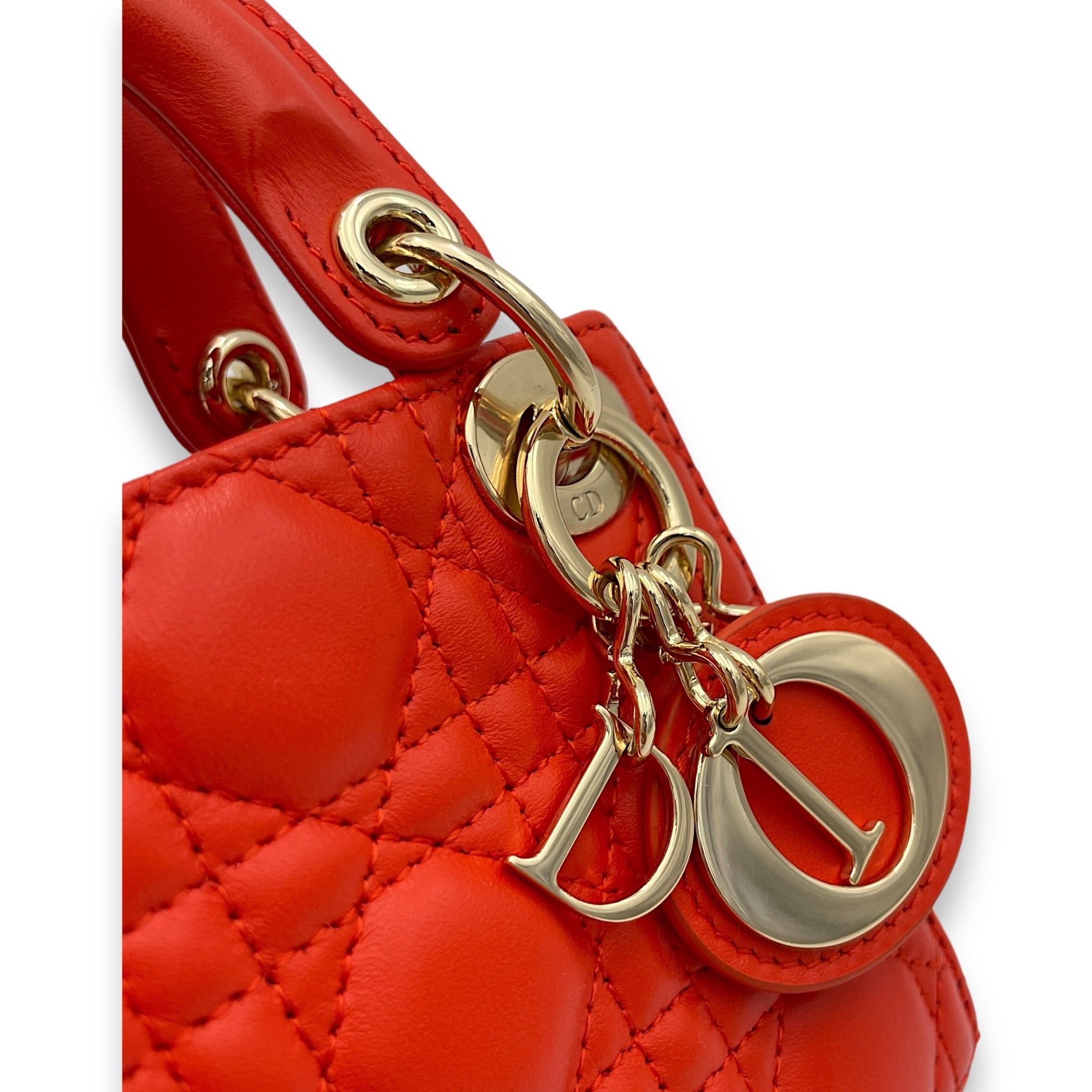 Lady Dior micro Top handle bag in Lambskin, Gold Hardware