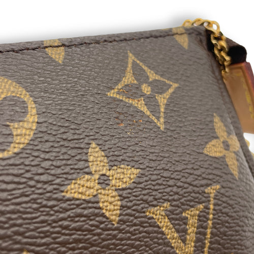 Pochette Accessoires Mini Brown Pouch in Monogram Coated Canvas, Gold hardware