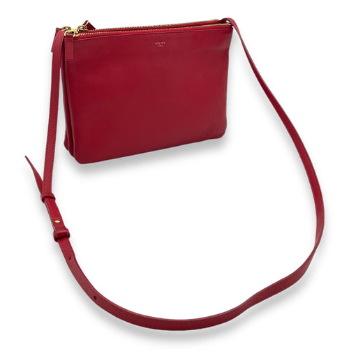 Trio Large Red Crossbody Bag in Lambskin, Gold hardware