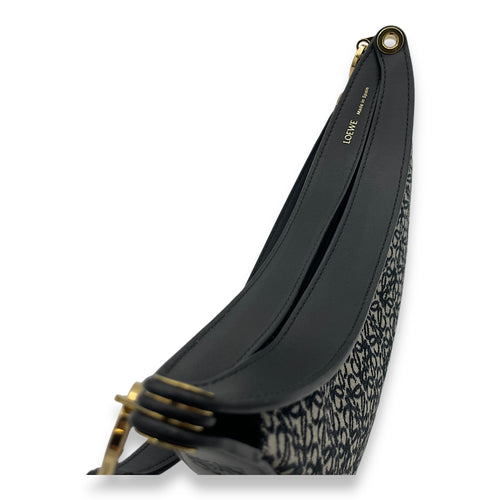 Luna Black Shoulder Bag in Jacquard, Gold hardware