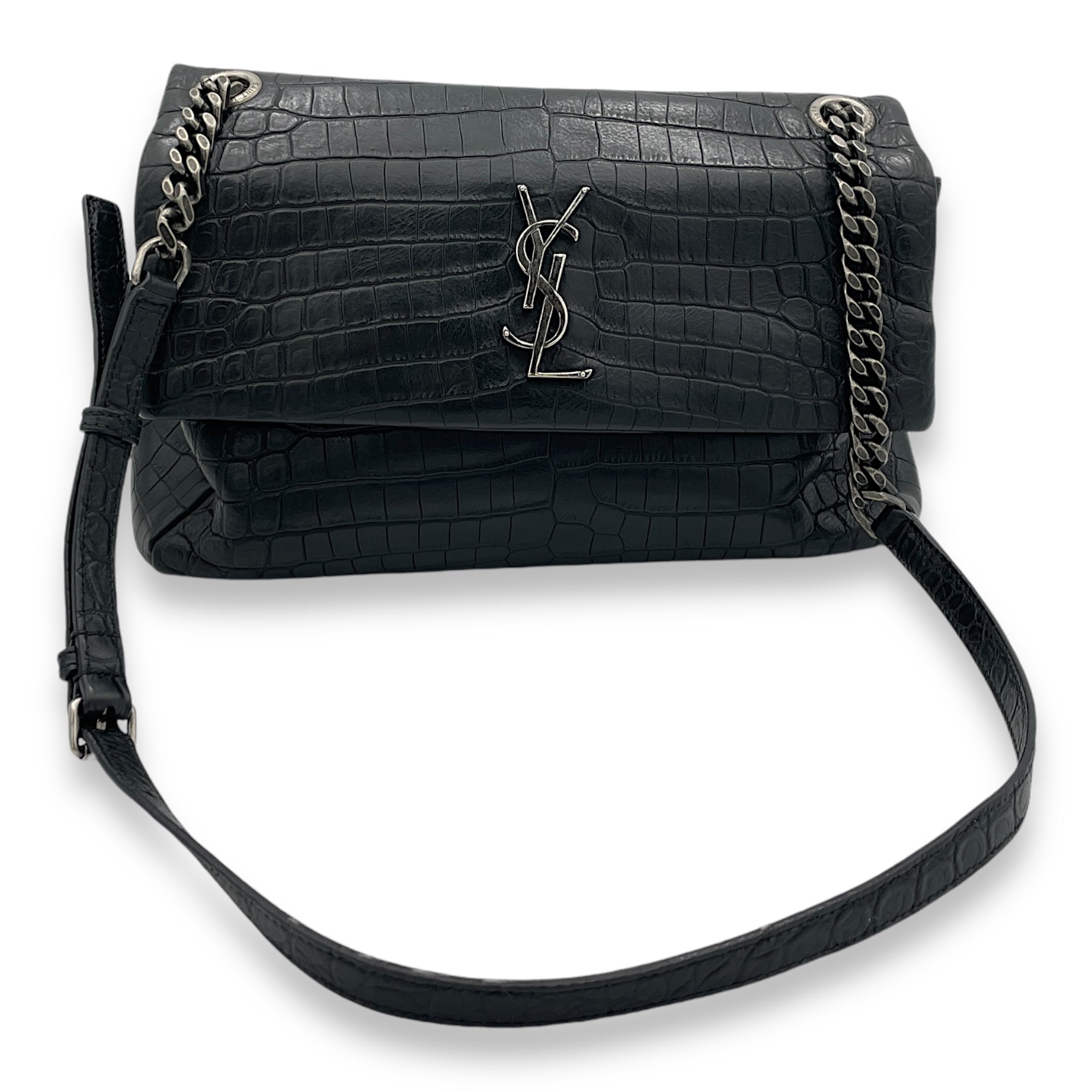 Hollywood Shoulder Bag Black in Calfskin, Silver hardware