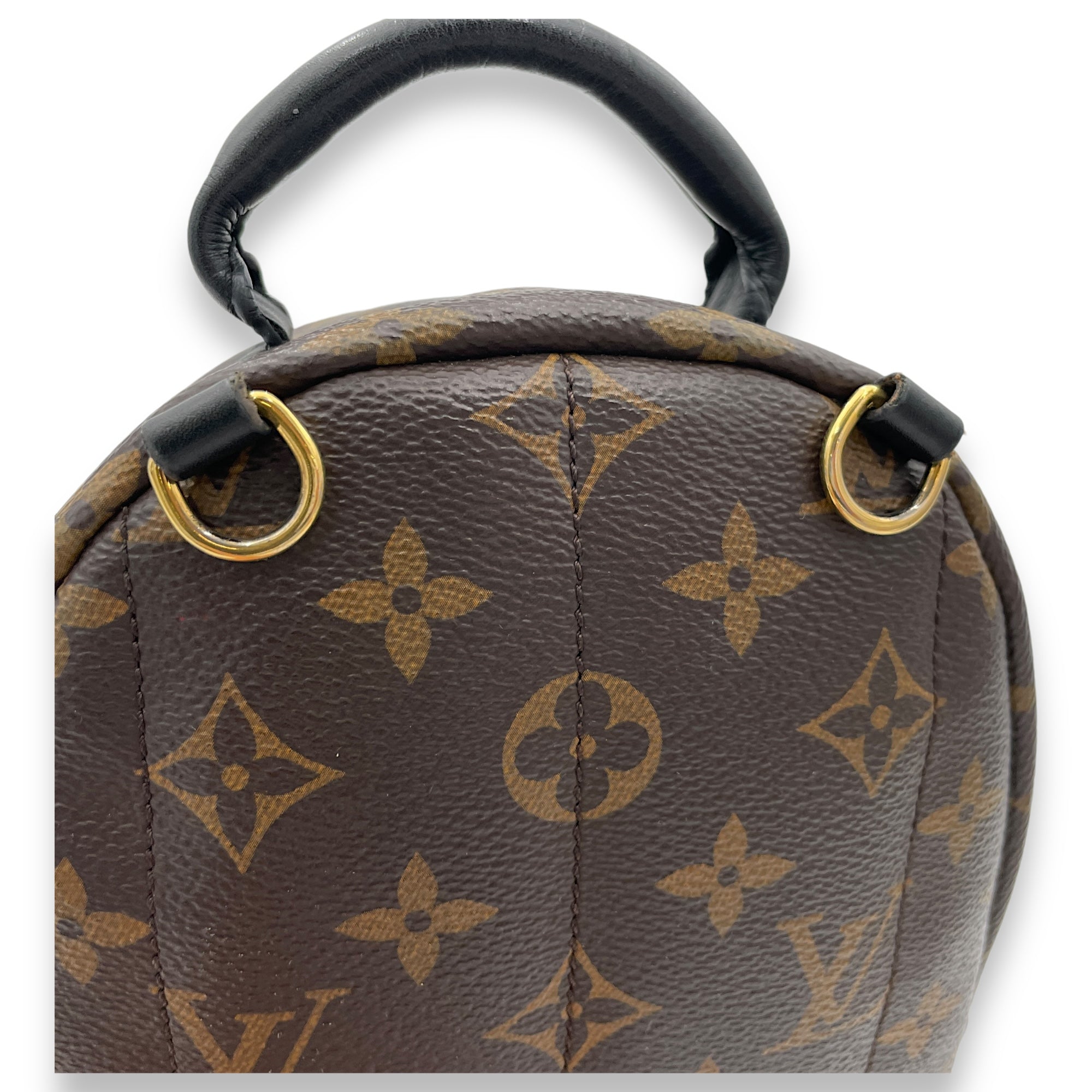 Palm Springs Mini Brown Top Handle Bag in Monogram Coated Canvas, Gold hardware