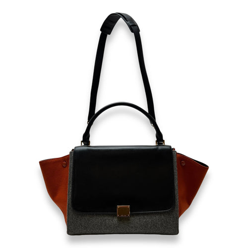 Trapeze Medium Grey Top Handle Bag in Felt Fabric, Gold hardware