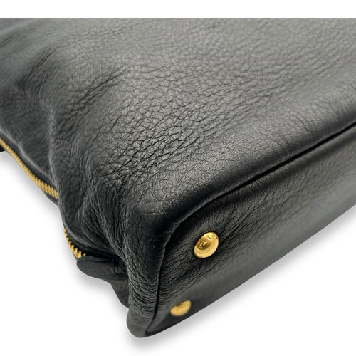 Logo Top Handle Bag Black in Calfskin, Gold hardware