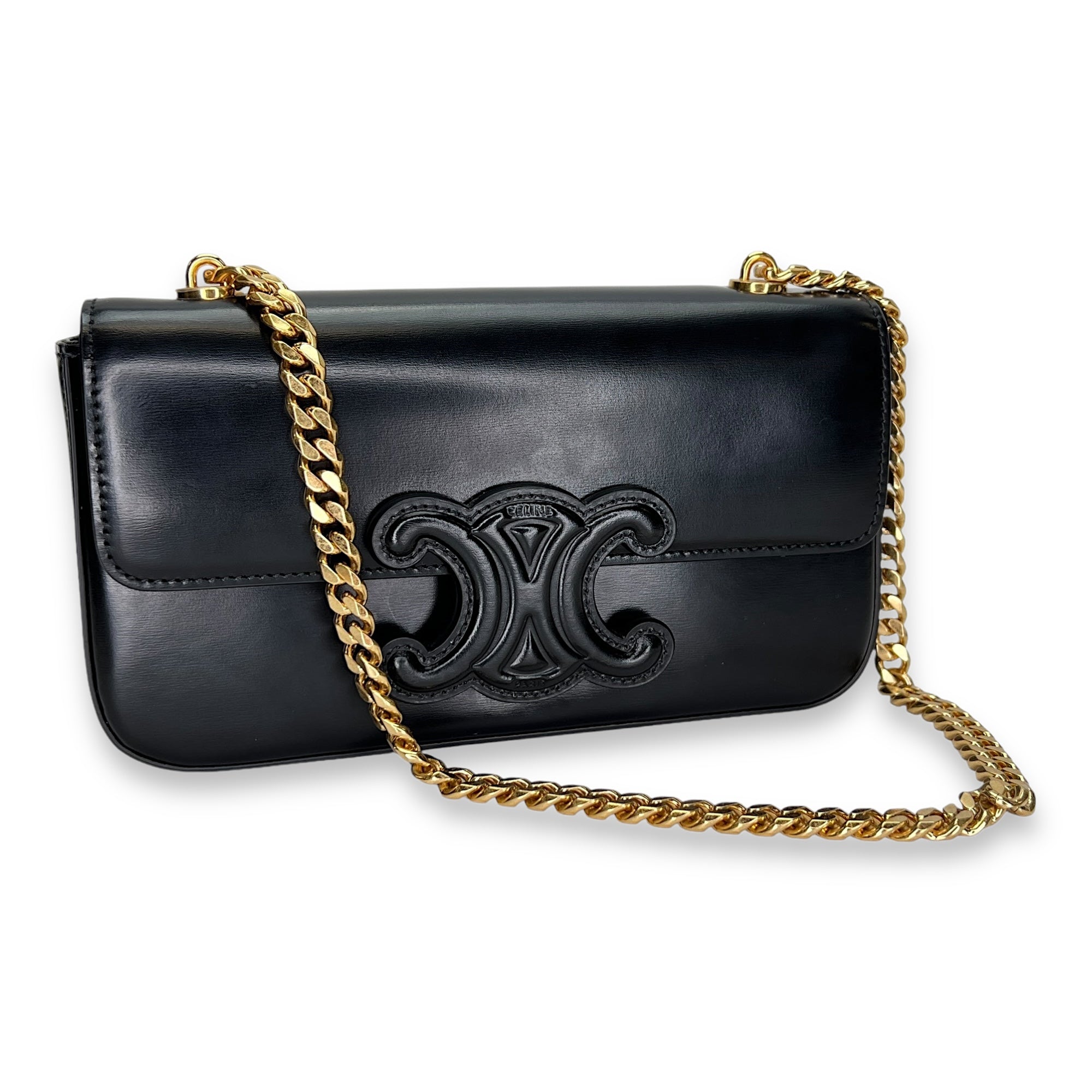 Triomphe Shoulder Bag  Black in Calfskin , Gold Hardware