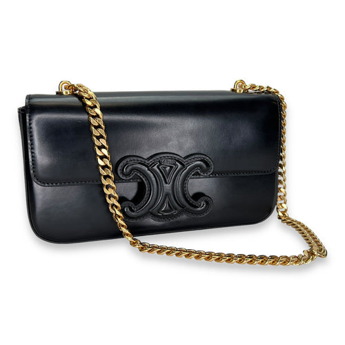 Triomphe Shoulder Bag  Black in Calfskin , Gold Hardware