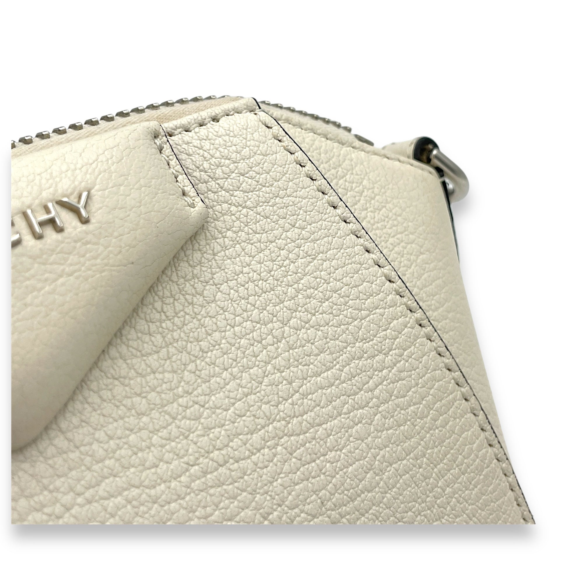 Antigona Nano White Crossbody Bag in Goat Leather, Silver hardware