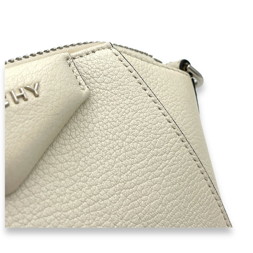 Antigona Nano White Crossbody Bag in Goat Leather, Silver hardware