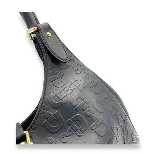 Horsebit Jackie Black Shoulder Bag in Calfskin, Gold hardware