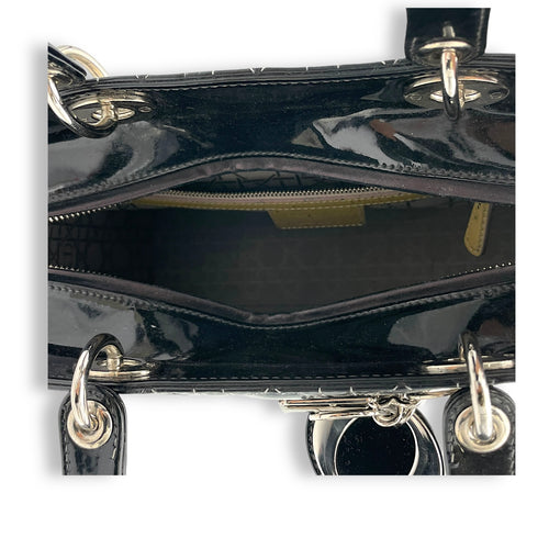 Lady Dior Large Top handle bag in Patent leather, Silver Hardware