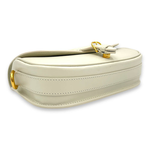 Bobby East West White Crossbody Bag in Calfskin, Gold hardware