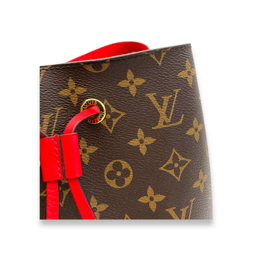 NeoNoe MM Brown Bucket Bag in Monogram Coated Canvas, Gold hardware