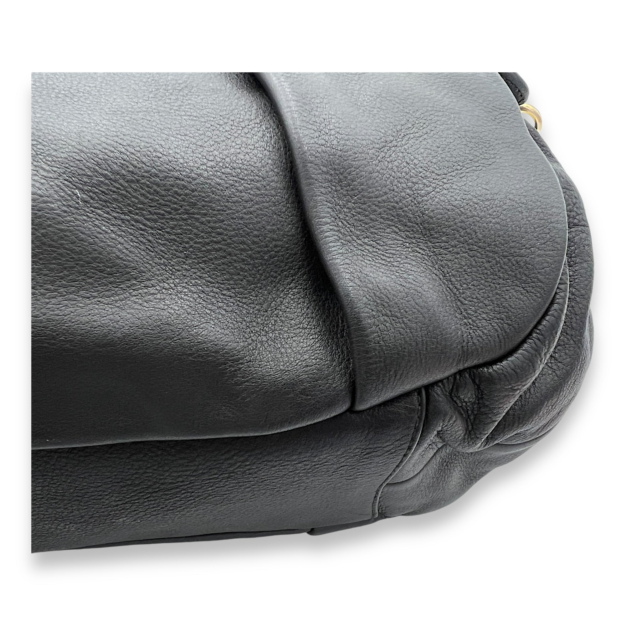 Logo Top Handle Bag Black in Calfskin, Gold hardware