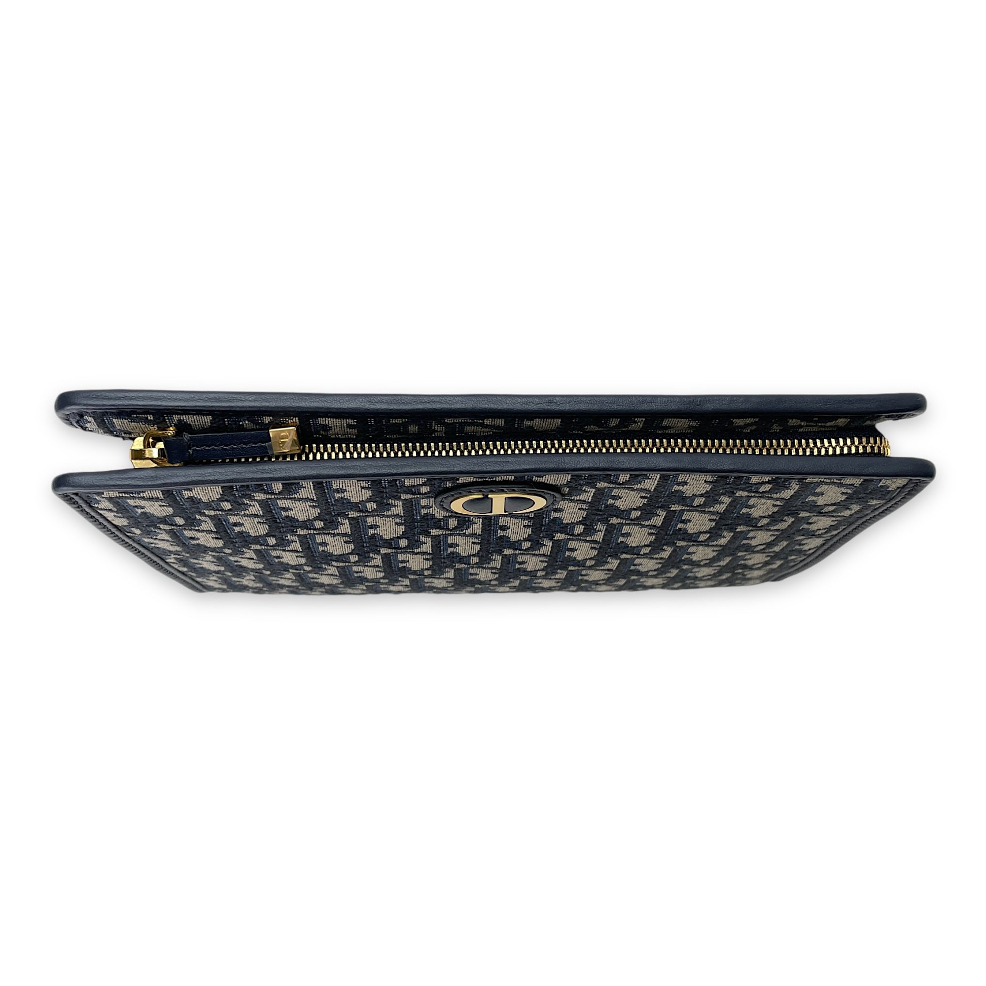 30 Montaigne  Navy Pouch in Jacquard, Gold hardware