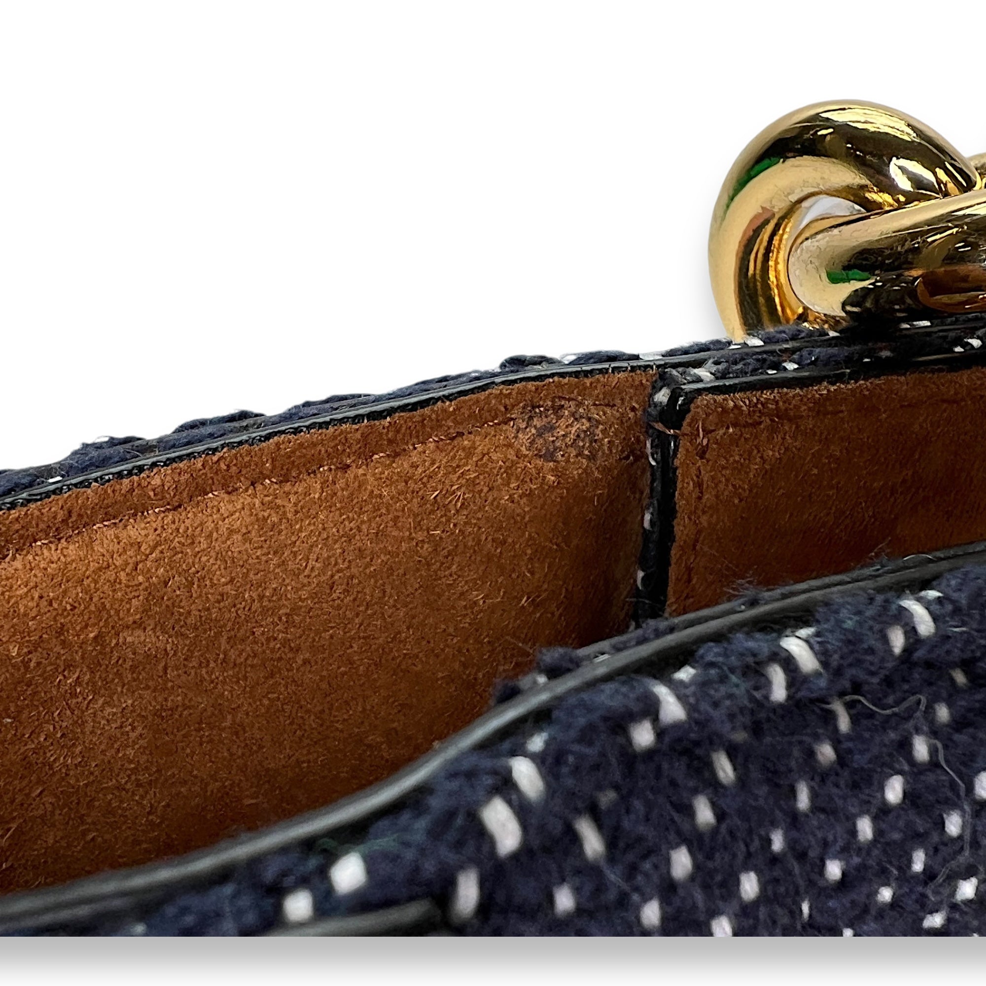 Arco Chain Blue Shoulder Bag in Denim, Gold hardware