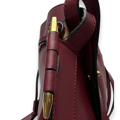 Horseshoe Crossbody Bag  Maroon in Calfskin , Gold Hardware