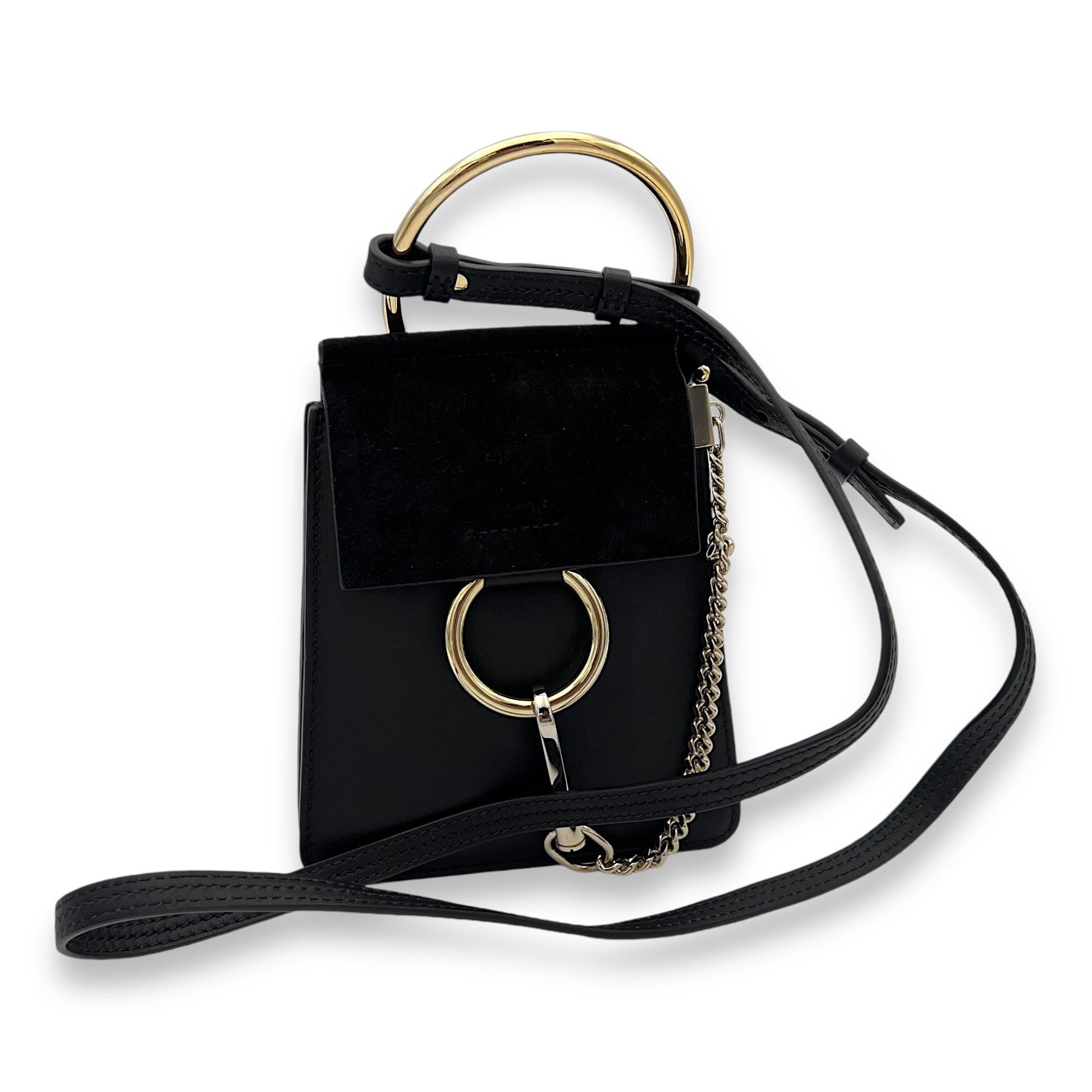 Faye Small Black Crossbody Bag in Calfskin, Gold hardware