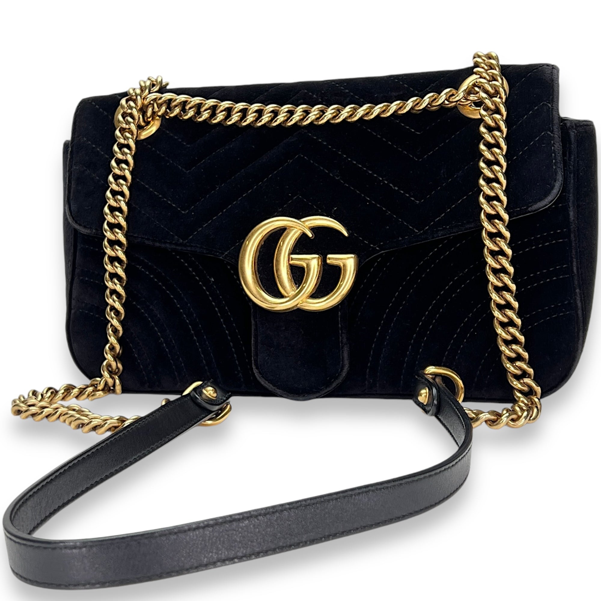 GG Marmont Small Crossbody bag in Velvet, Gold Hardware