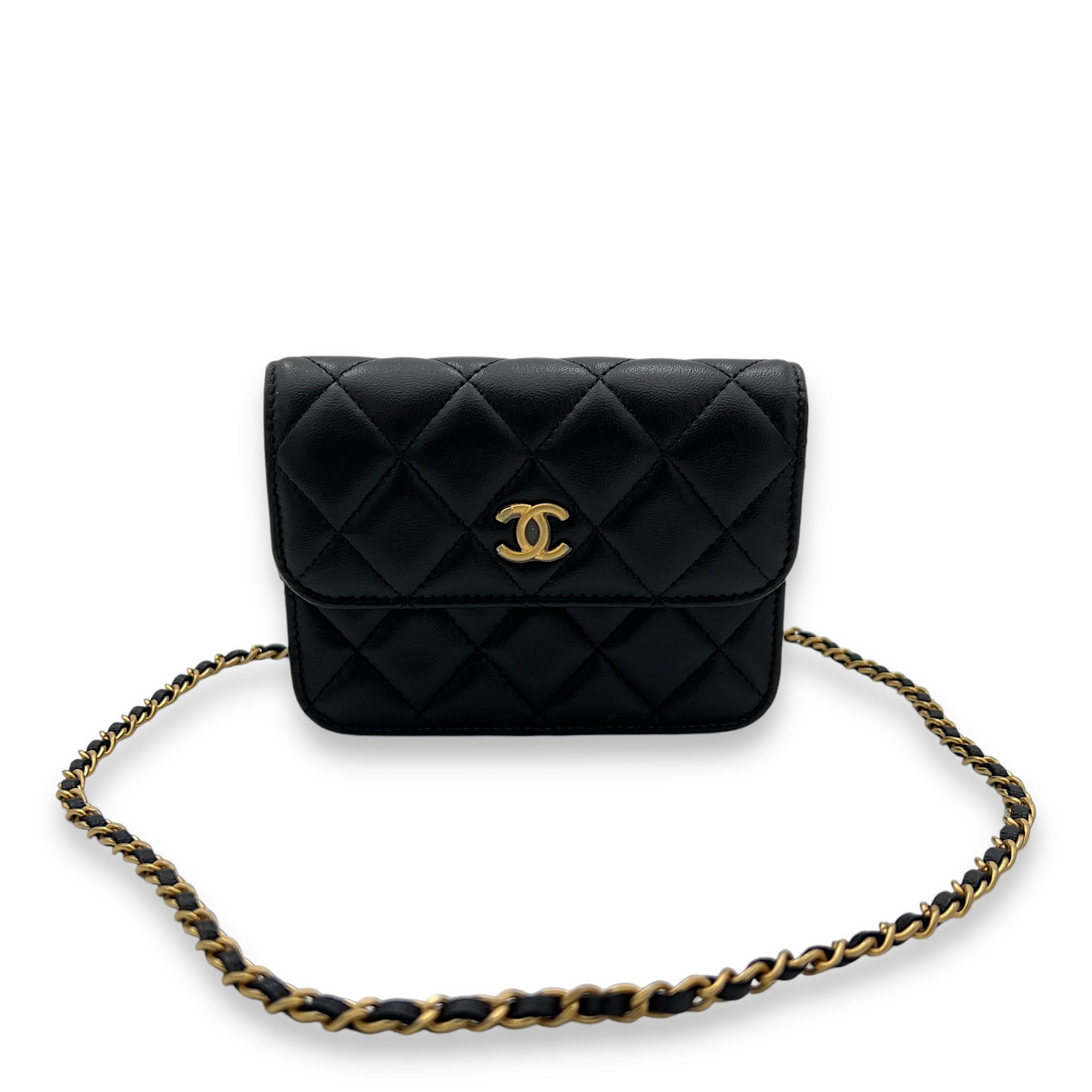 Pearl Crush Wallet On Chain Black in Lambskin, Gold hardware