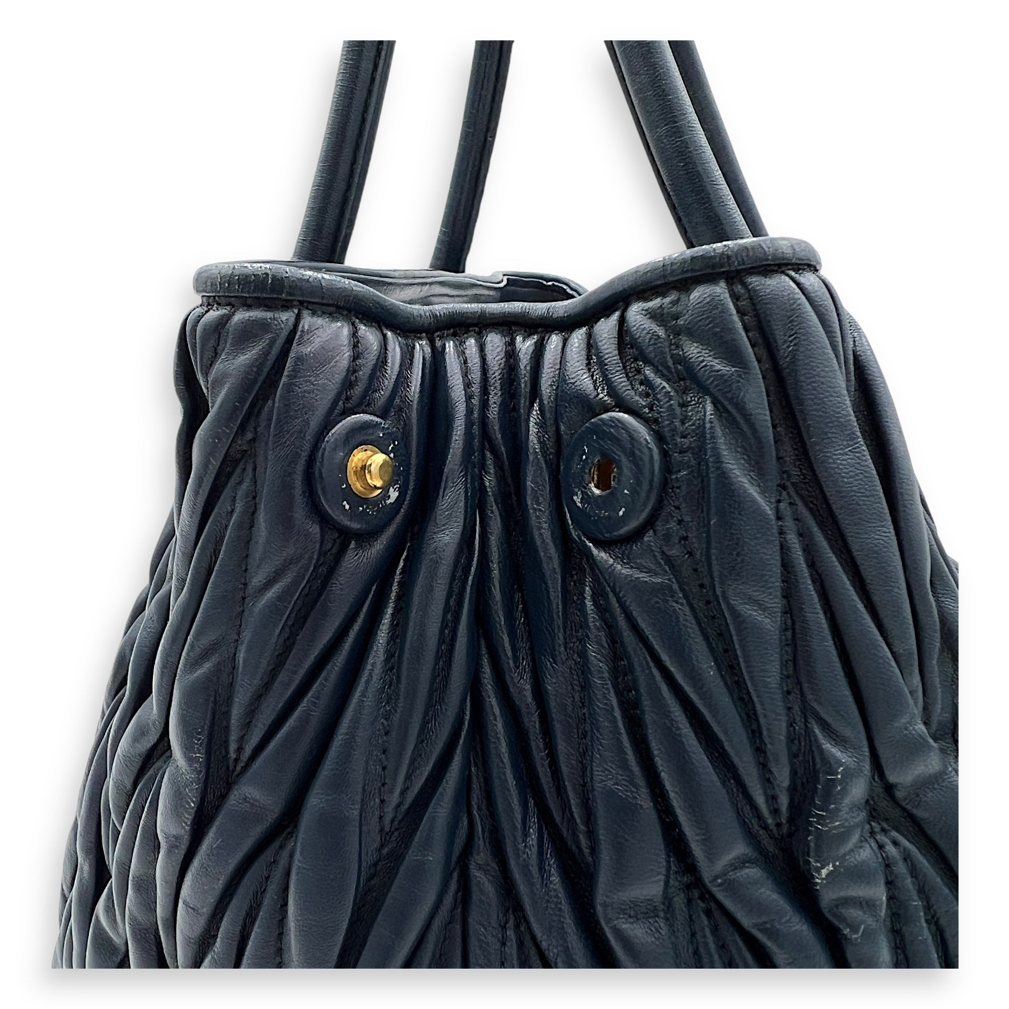 Matelassé Top Handle Bag Blue in Lambskin, Gold hardware