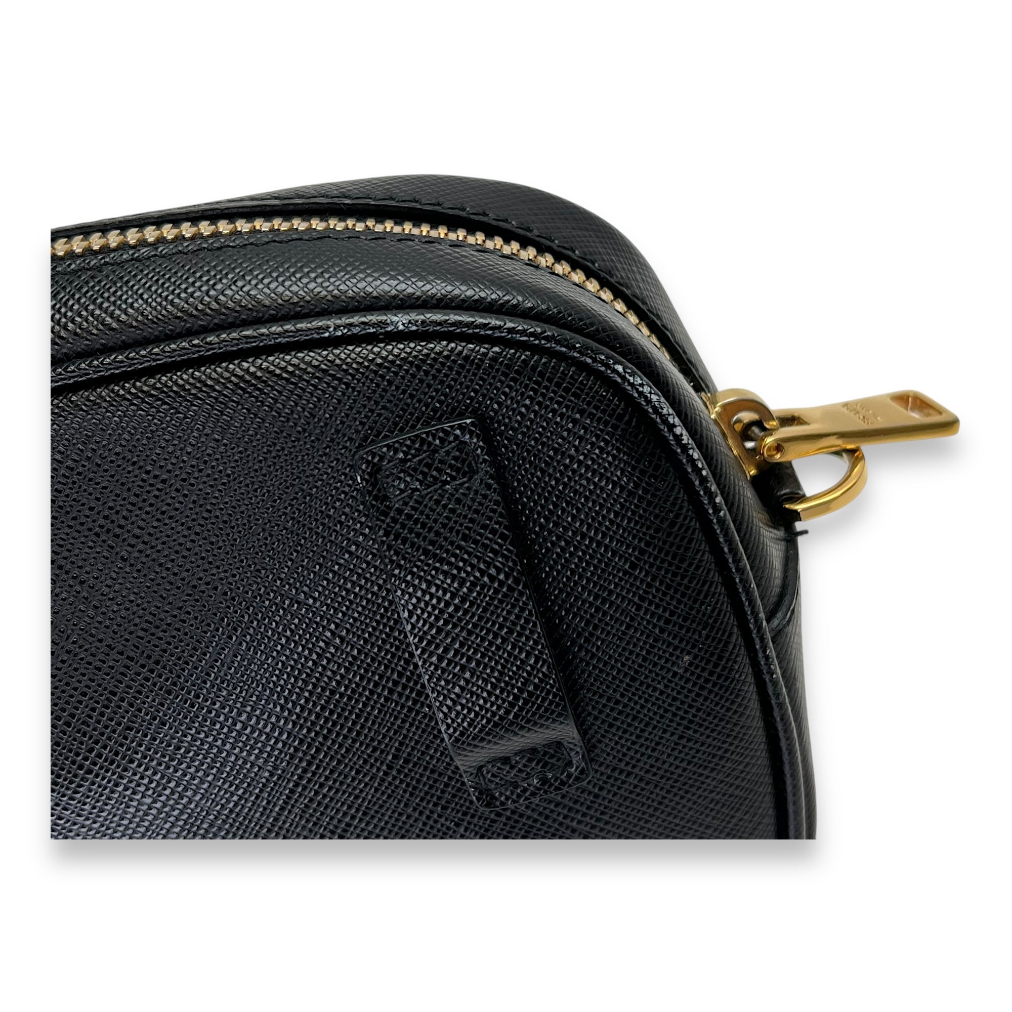 Camera Black Crossbody Bag in Saffiano Leather, Gold hardware