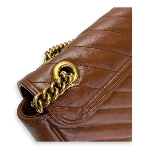 marmont Shoulder Bag Small Brown in Calfskin, Gold hardware