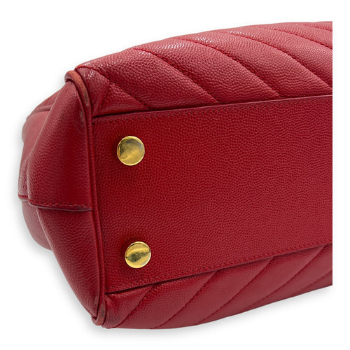 Cassandre Red Tote Bag in Caviar Leather, Gold hardware