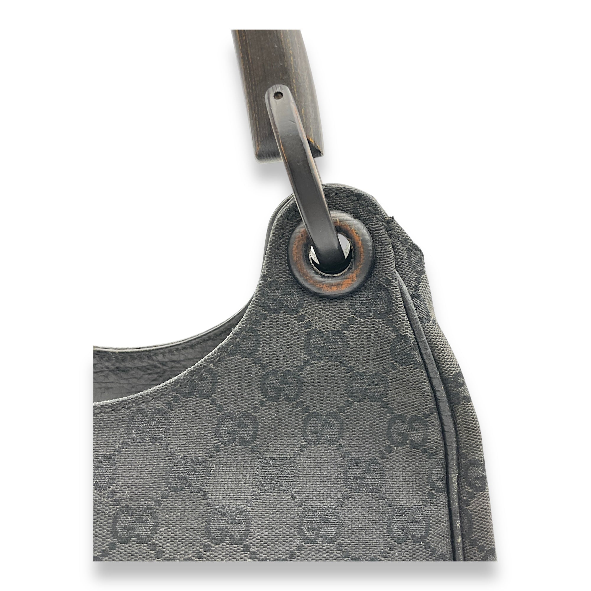 GG Bamboo Black Top Handle Bag in Canvas, Gunmetal hardware