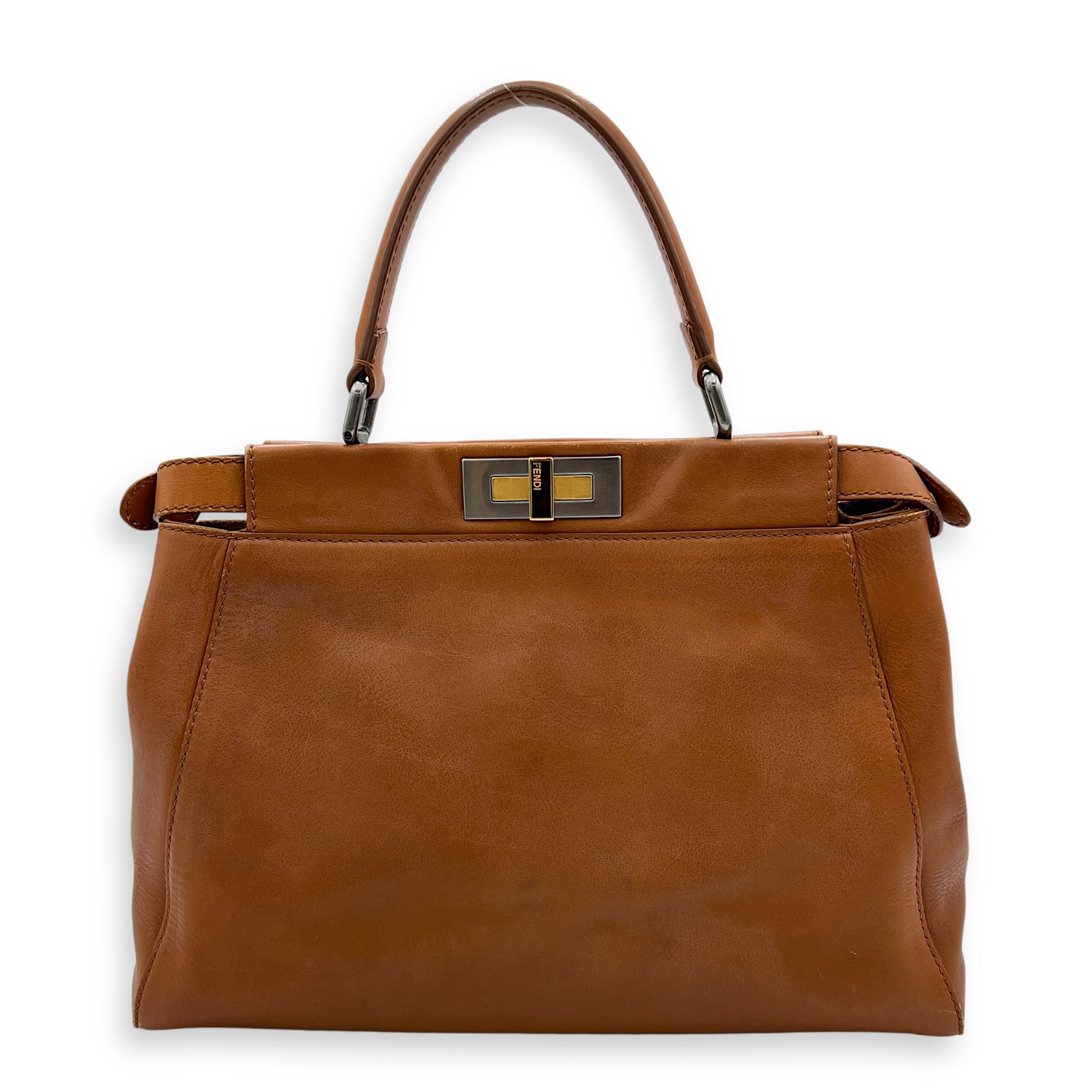 Peekaboo Top handle Bag Medium Brown in Calfskin , Silver Hardware