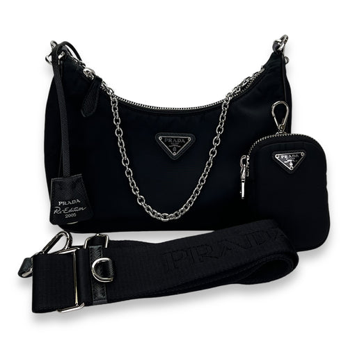 Re-Edition 2005 Crossbody Bag Black in Re-Nylon, Silver hardware