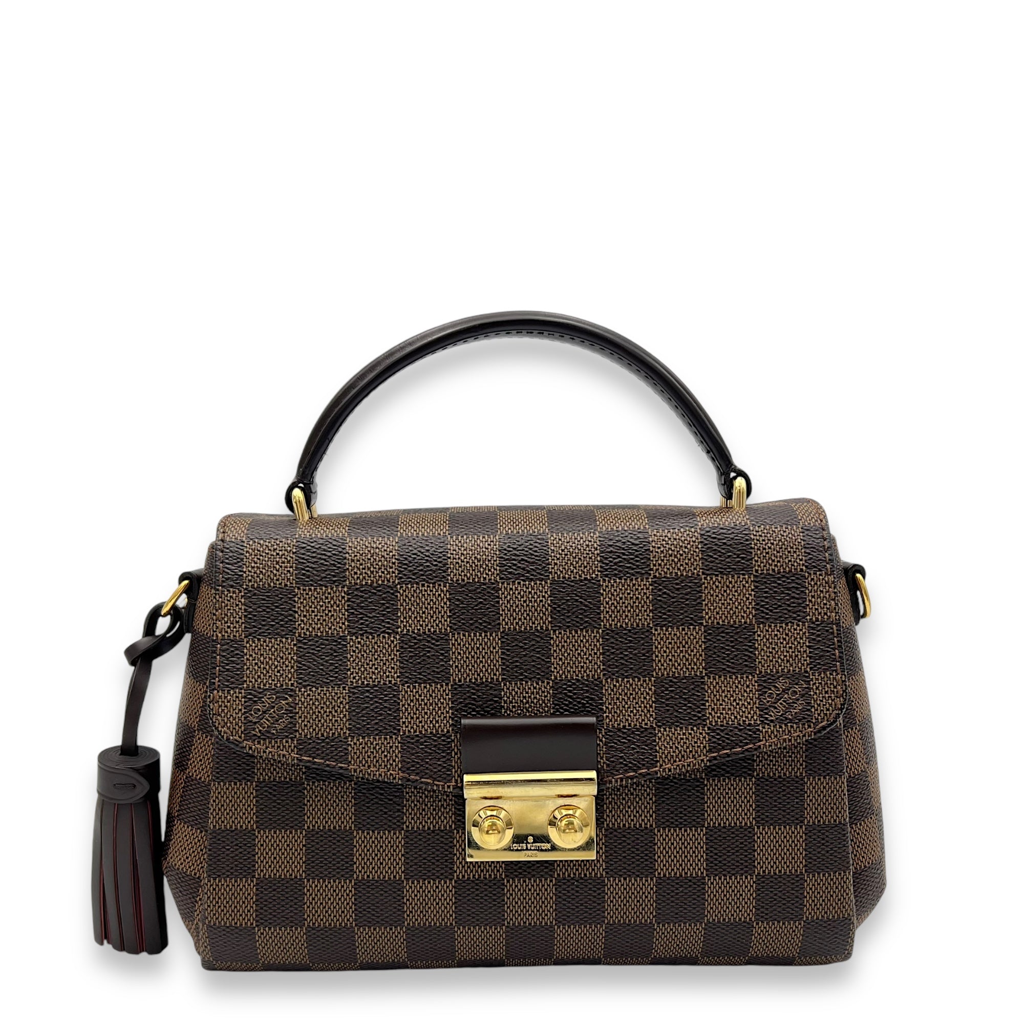 Croisette Damier Azur Top Handle Bag in Coated Canvas, Gold hardware